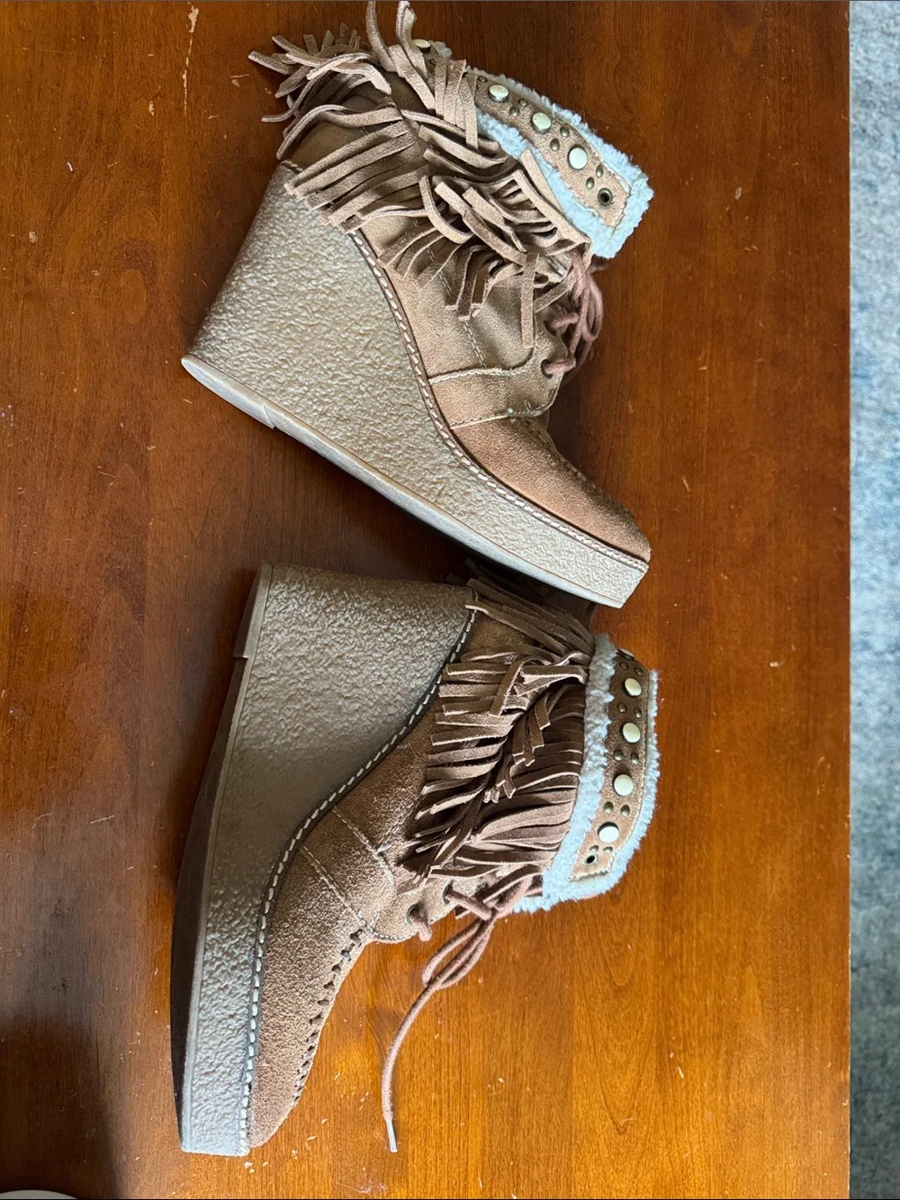 Sam Edelman Fringe Wedge Ankle Boots - Tan